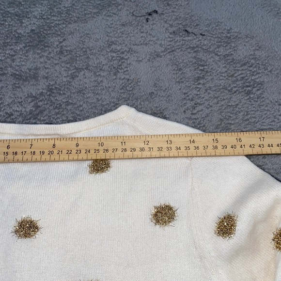 Talbots Wool Blend Sweater MP Petite Cream Gold Embellished CrewNeck Long Sleeve - Picture 12 of 13